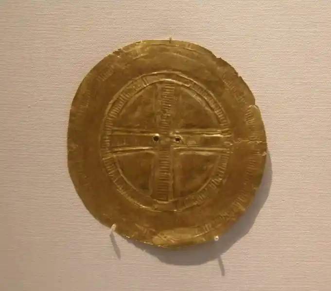 Gold ornaments, pre-Christian cross, solar cross sheets